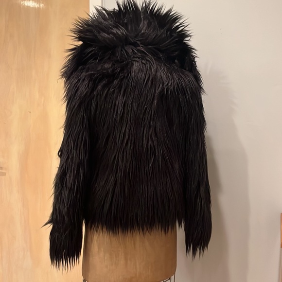 Milly Cole Coat Jacket black faux fur fausse size P - Picture 7 of 12
